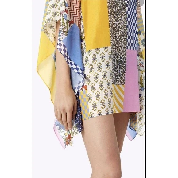 Tory Burch Floral Patchwork Short Caftan/Kaftan Cover-Up Cotton/Silk Beach M/L - Picture 4 of 10
